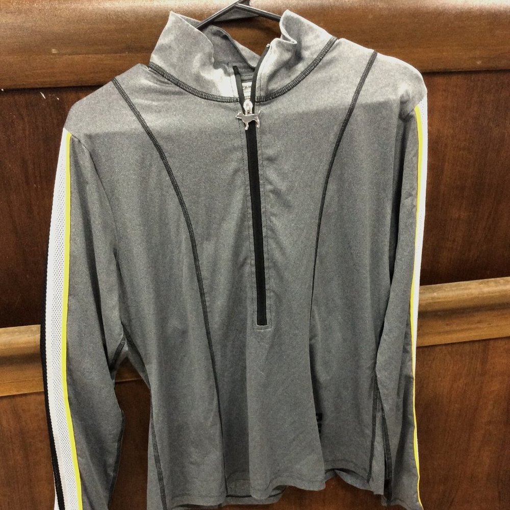 Victoria Secret Pink Half Zip Pullover Thumbhole LG Gray Jacket